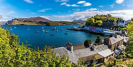 A view over the town of Portree on the Isle of Skye, Scotland. 