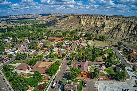 Aerial view of Medora, North Dakota.