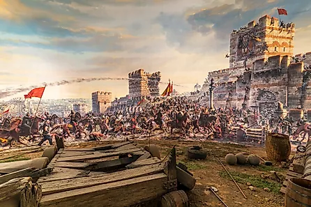 The Siege of Constantinople by the Ottoman Empire in 1453.