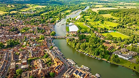 Aerial view of Henley-on-Thames, England.