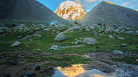 Sacred mount Kailash, Mount Kailash and Om Parvat, Kailash, Tibet Himalayan mountains 