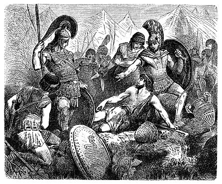 Illustration of a Codrus of Athens dies during battle with Dorians