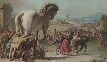 The Procession of the Trojan Horse in Troy (Giovanni Domenico Tiepolo, Public domain, via Wikimedia Commons)