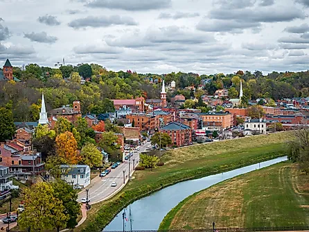 Aerial view of Galena on a cloudy day in Illinois