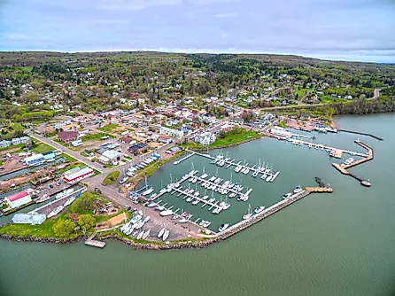 Aerial view of Bayfield, Wisconsin.