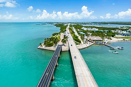 Aerial view of the island Marathon Key and the Seven Mile Bridge