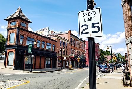 Downtown street in Woonsocket, Rhode Island. Image credit Ramon Malave Photography via Shutterstock
