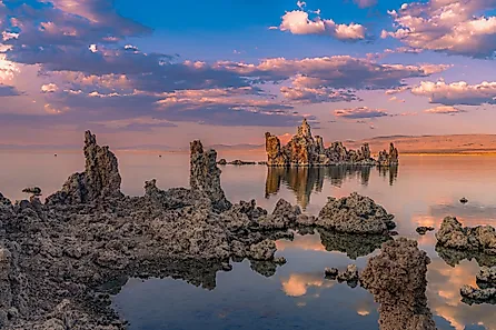 Mono Lake tufa formations under a cloudy sky
