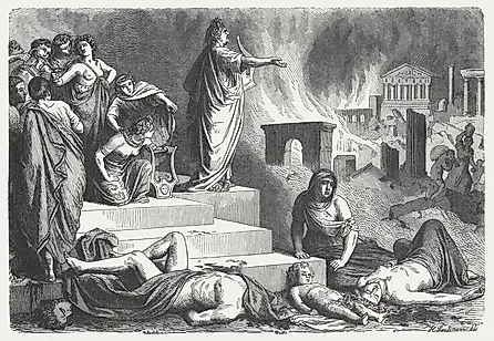 Nero looks at the burning Rome.