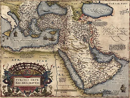Vintage cartographic illustration of the Ottoman Empire, Persia, and Arabian territories. Image Credit: steve estvanik / Shutterstock