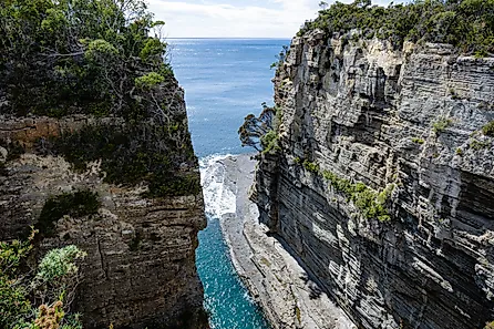 View of Devil's Kitchen from the Waterfall Bluff Track, Tasmania. 