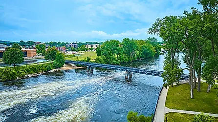 Blue Pedestrian Bridge over St. Joseph River in Mishawaka.