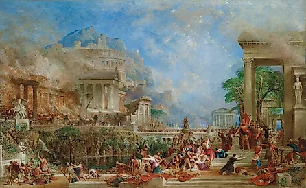 The Sack of Corinth by the Romans. Illustration by: Thomas Allom.