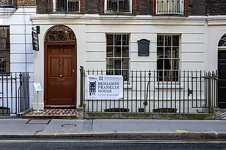 The exterior of Benjamin Franklin House, on Craven Street in London, UK. 