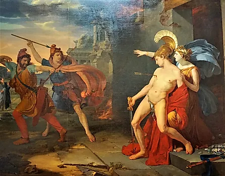 Depiction of the death of Athenian general Alcibiades. By Michaël Martin (photographer). Philippe Chéry (18th century) - Flickr. Painting made in 1791. Non-creative 2-D reproduction of an old painting in the Public Domain. Musée des Beaux-Arts, La Rochell