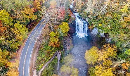 Autumn view of Looking Glass Falls in the Pisgah National Forest near Brevard.