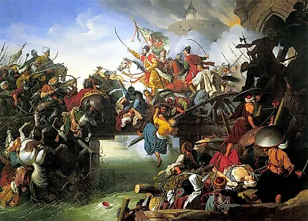 Siege of Szigetvár by Suleiman the Magnificent. Image credit: Johann Peter Krafft via Wikimedia Commons (Public domain).