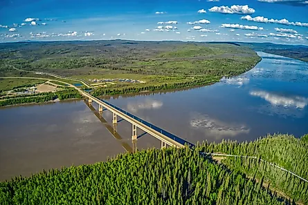 Aerial View of the Bridge and Pipeline Crossing the Yukon River on Alaska's Dalton Highway