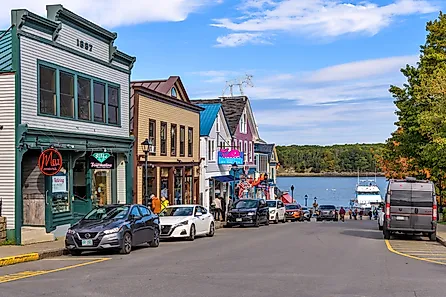 A sunny autumn morning view of the historic Main street of Bar Harbor, Maine.Editorial credit: Sean Xu / Shutterstock.com.