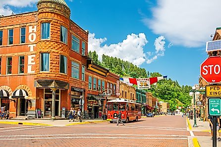 The vibrant Main Street in Deadwood, South Dakota.