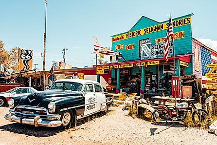 Seligman, Arizona: Famous town along Route 66. Editorial credit: Jon Chica / Shutterstock.com