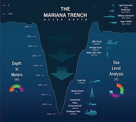 Mariana trench sea illustration. 