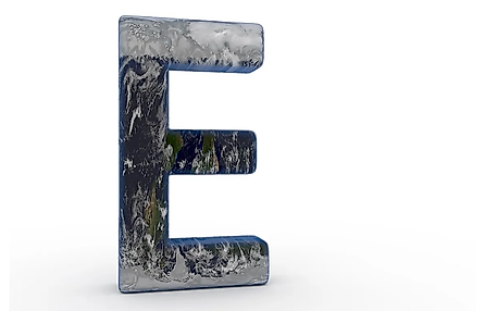 The Letter "E" decorated in the features of Planet Earth.