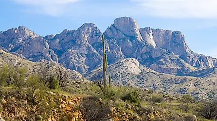 View of Pusch Ridge Peak in Arizona's Santa Catalina Mountains, Catalina State Park. 