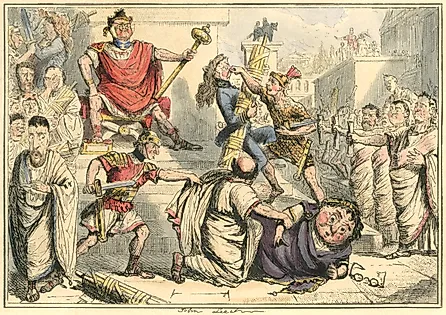Tarquinius Superbus, proclaiming himself the King of Rome.