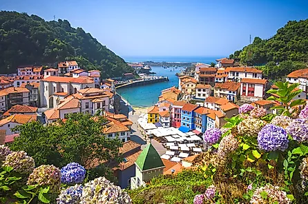 Panoramic view of the seaside town of Cudillero, Spain.