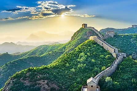 The Great Wall of China at sunset.