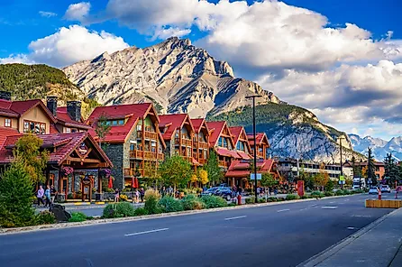 Banff Avenue in Banff, Alberta. Image credit viewfinder via Shutterstock