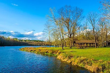 A lakeside scene in Holly Springs, Mississippi.