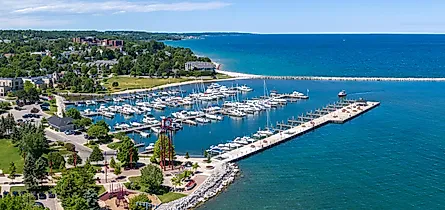 Aerial view of the Waterfront Park in Petoskey, Michigan.