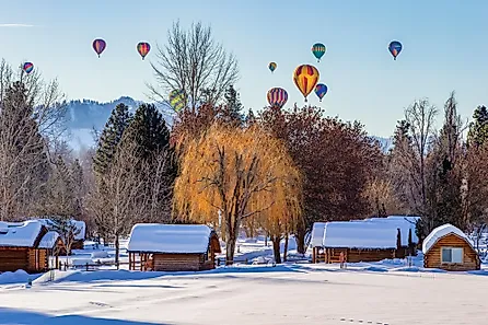 Hot air balloons over Winthrop, Washington.