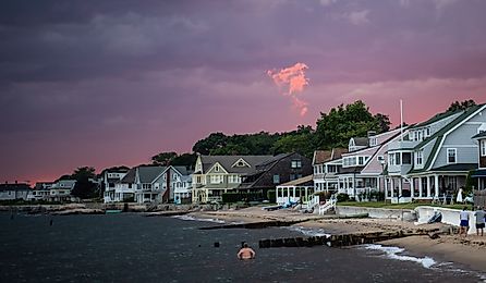 Blue hour after sunset in Madison Connecticut from East Wharf beach
