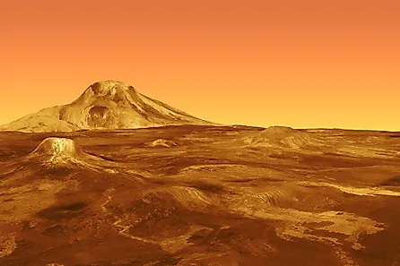 A 3D rendering of the surface of Venus. 