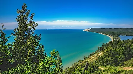 A scenic view of the Empire Bluff Trail overlooking Lake Michigan in Leelanau County, Michigan. 