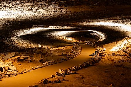 Mammoth Cave illuminated pathway. 