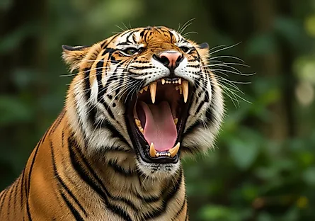 Powerful Sumatran Tiger Roaring Aggressively. 