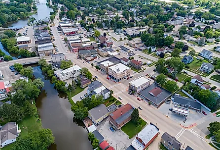 Aerial view of downtown Mayville, Wisconsin.