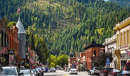 ain street with it's turn of the century brick buildings in the historic mining town of Wallace, Idaho.Editorial credit: Kirk Fisher / Shutterstock.com