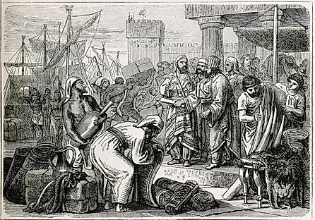Depiction of Phoenician sailors and merchants.