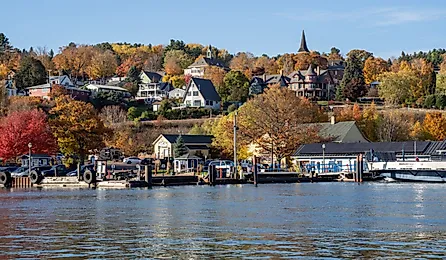Cityscape view of Bayfield Wisconsin, as seen from the shores of Lake Superior.