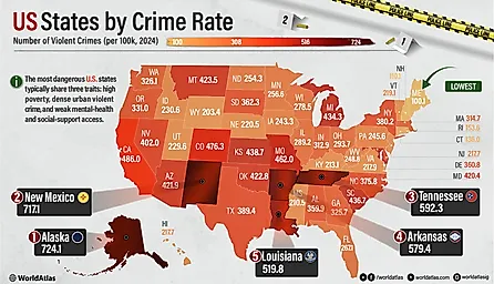 infographic showing the most dangerous states in the US