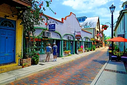 Aviles street shopping district in the Historic St. Augustine, FL. Editorial credit: Dennis MacDonald / Shutterstock.com