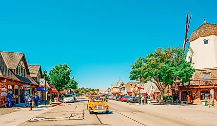 Main Street and Windmill in Solvang, California. Image: HannaTor via Shutterstock.