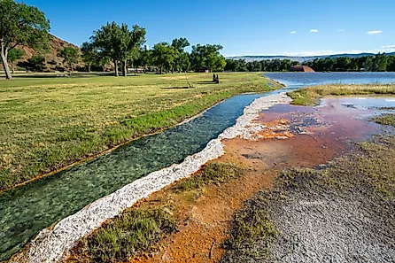 Hot springs mineral water flows through Hot Springs State Park in Thermopolis, Wyoming.