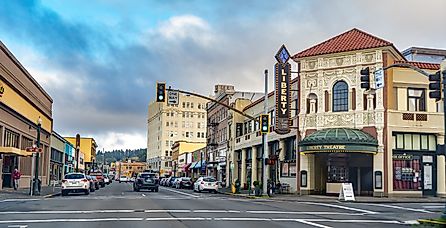 Liberty Theatre and downtown buildings in Astoria, Oregon. Editorial credit: Bob Pool / Shutterstock.com