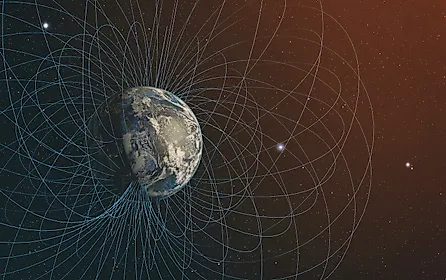 `3D rendering of Planet Earth's magnetic field. Elements of this image furnished by NASA. Image credit: Janez Volmajer/Shutterstock.com